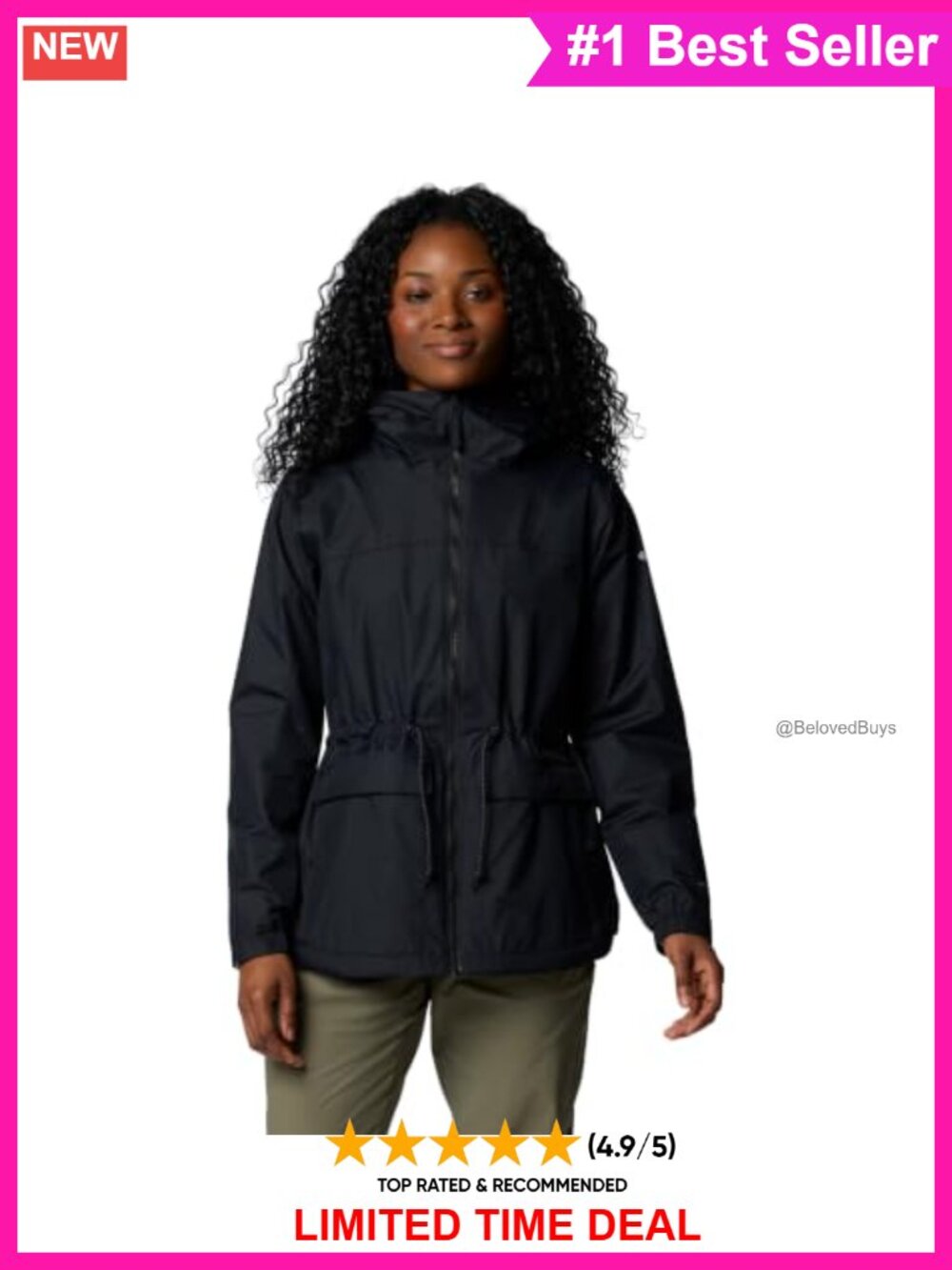 Waterproof Fleece Lined Rain Jacket Seam Sealed Adjustable Waist
